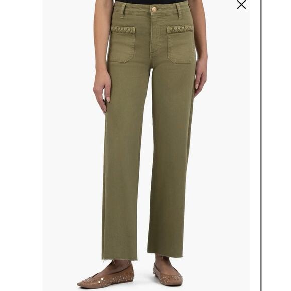 KUT from the Kloth Meg Braid Pocket Raw Hem High Waist Wide Leg Jeans Size 27 - Picture 4 of 9